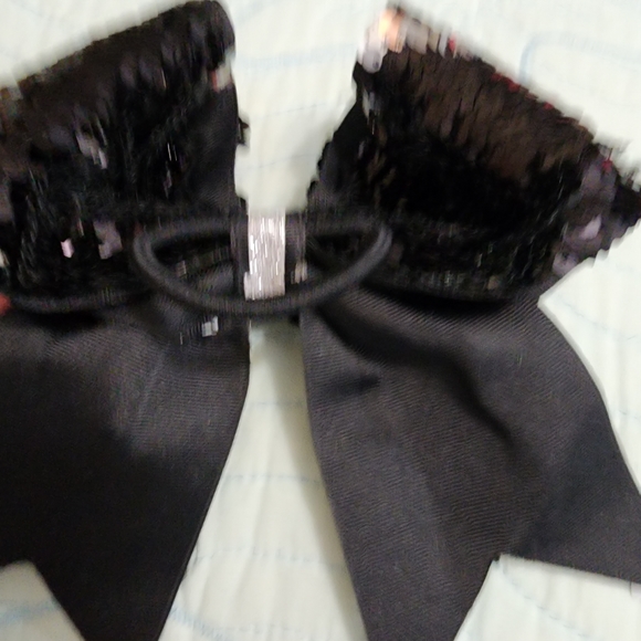 Black and Silver sequin Cheer bow - Picture 4 of 7